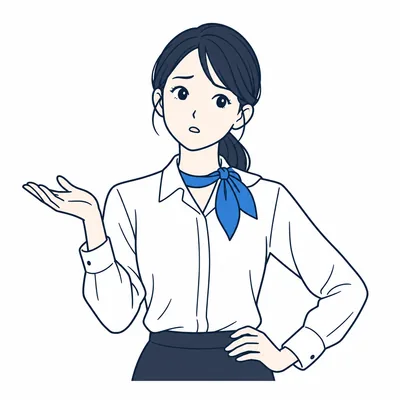 片手を広げ、疑問を相談する女性
