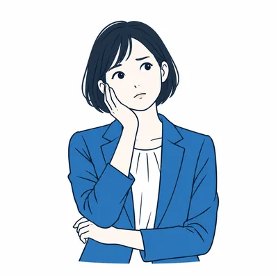 頬に手を添え、困りごとの相談先に悩む女性